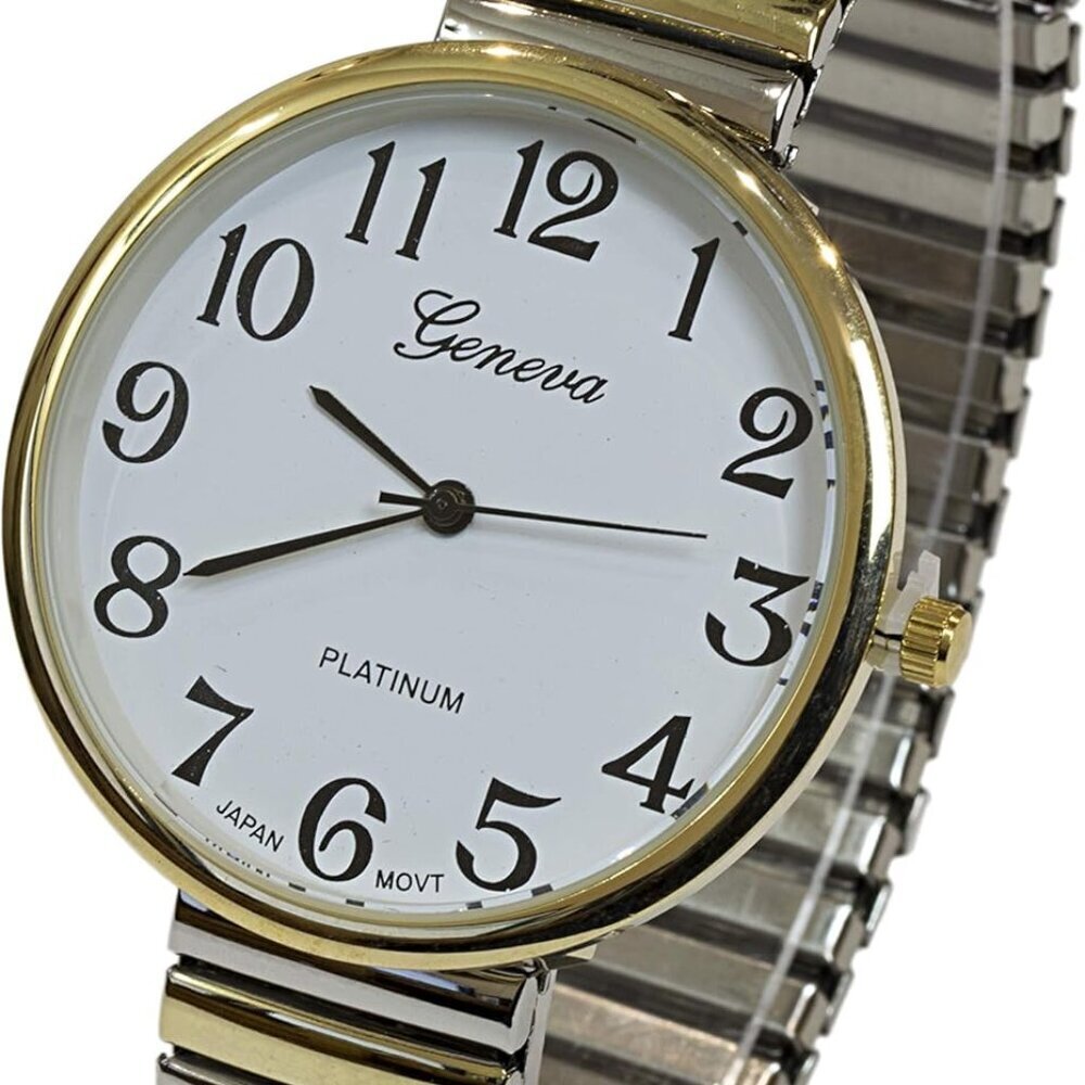 Super Large Face Easy to Read Two-Tone Stretch Band Watch